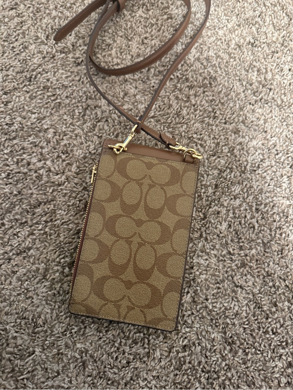 Coach Brown Signature Monogram Crossbody Phone Pouch - Picture 3 of 10